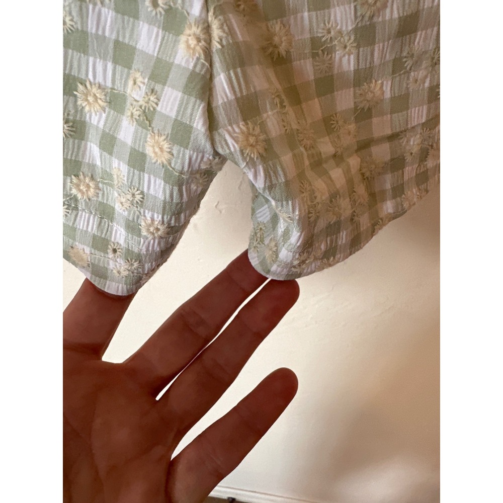 Sage The Label Gingham Daisy Embroidered Shorts Green White Floral XS High Waist - Picture 8 of 8